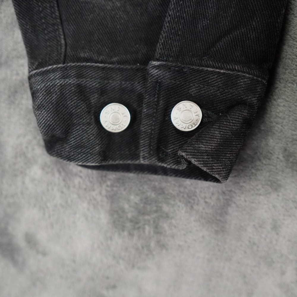 Y2K Tommy Jeans Denim Jacket Men XL Black Trucker Cotton Classic Logo Western - Picture 13 of 13